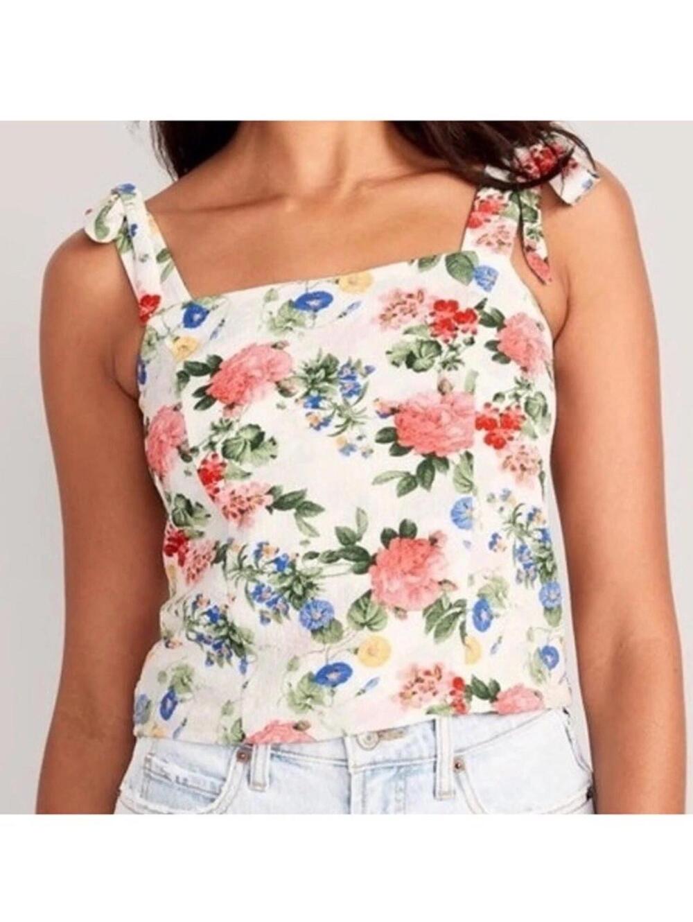 Old Navy Womens Fitted Tie-Shoulder Cropped Dobby Corset Cami Top Floral Size 2X